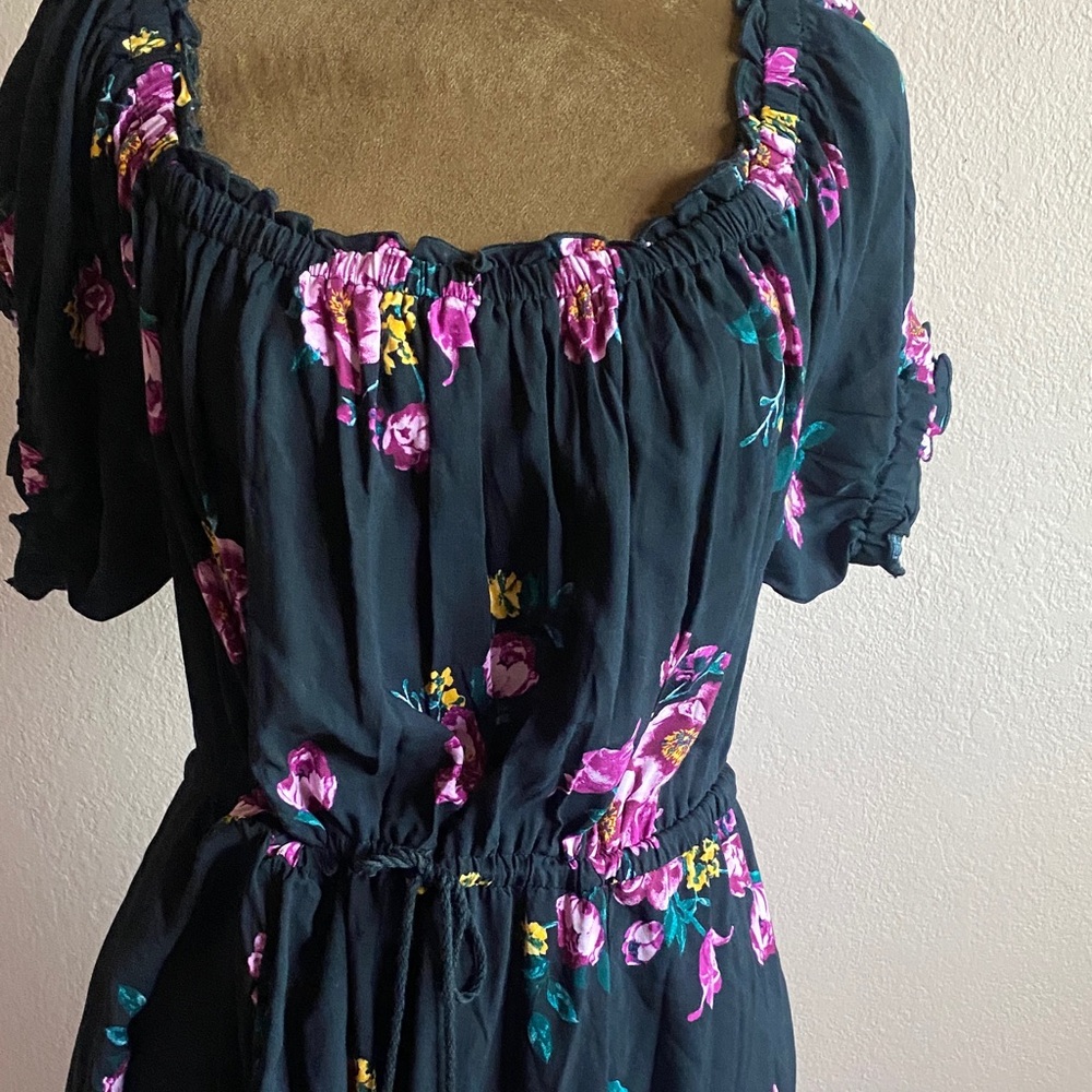 Torrid Black Midi Dress with Pink Floral Design - Picture 3 of 10